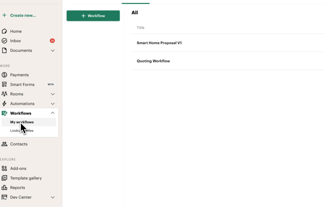 Go to Workflows Screen